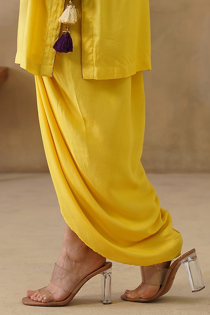 Yellow Cotton Silk Draped Skirt Set by Inej at Pernia's Pop Up Shop