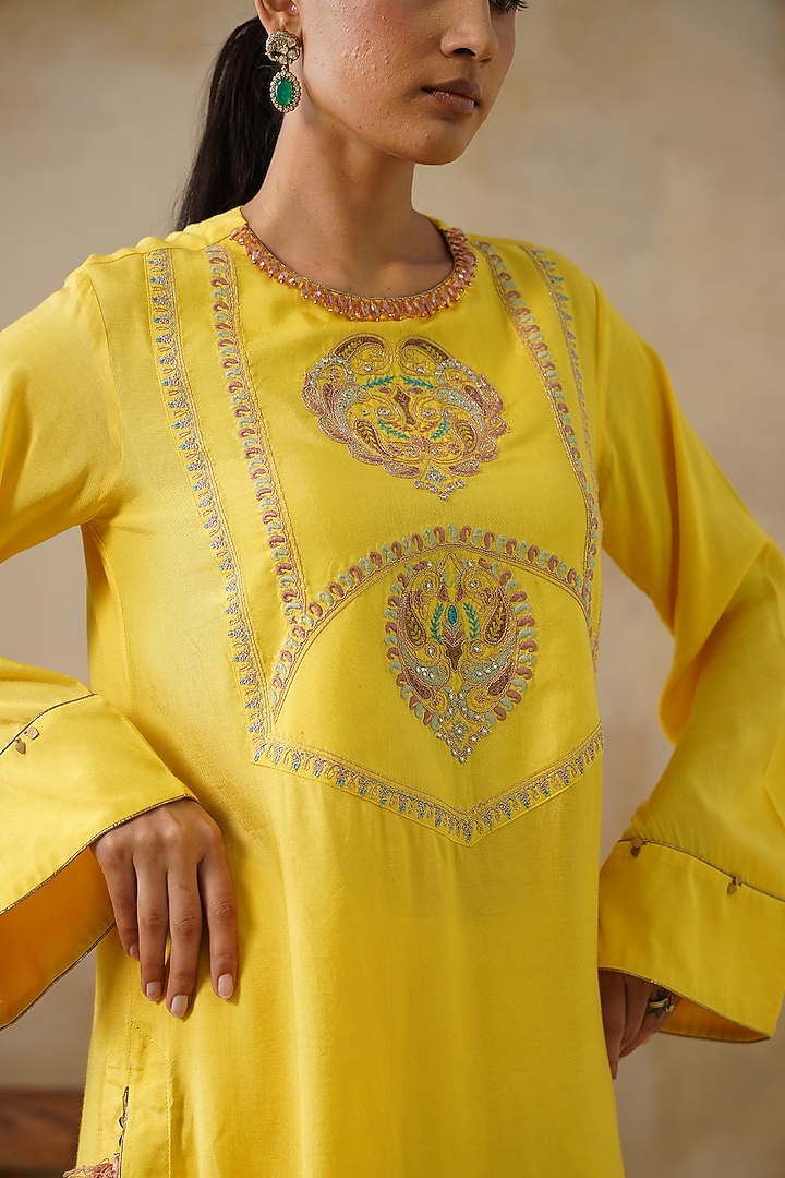 Yellow Cotton Silk Draped Skirt Set by Inej at Pernia's Pop Up Shop