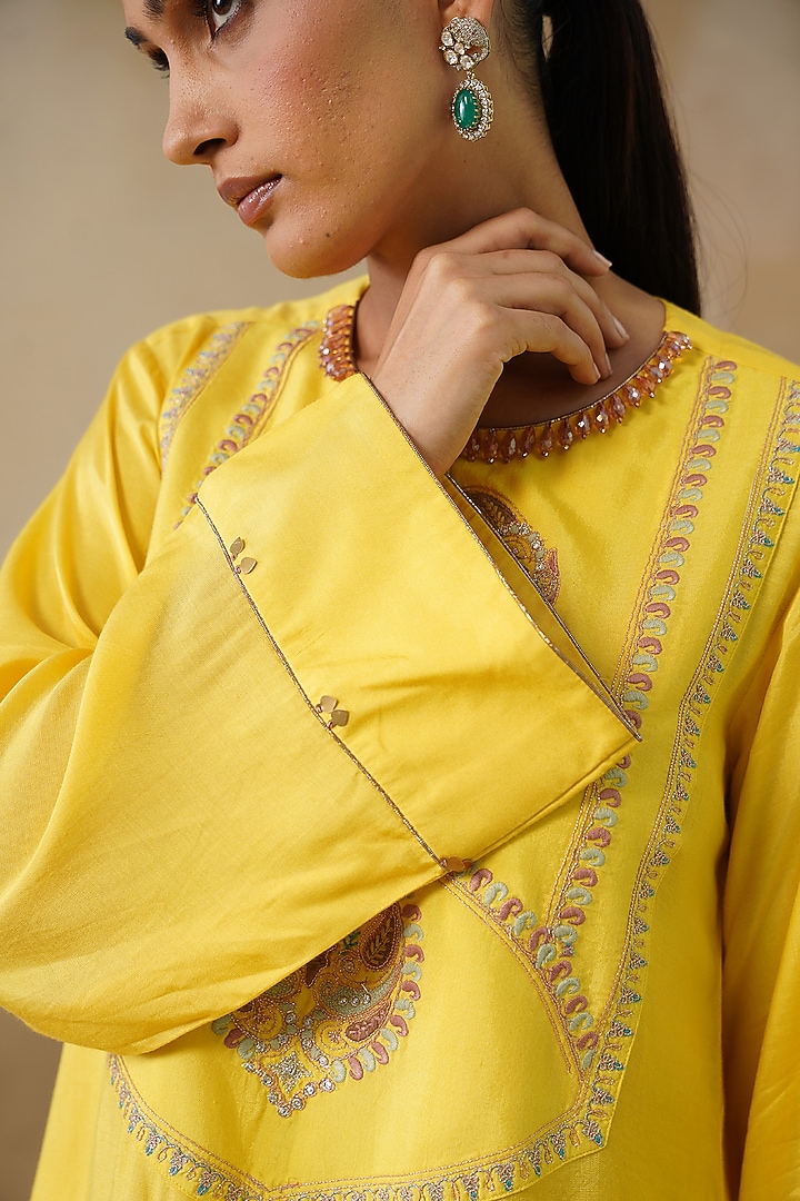 Yellow Cotton Silk Draped Skirt Set by Inej at Pernia's Pop Up Shop