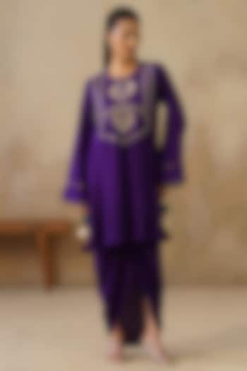 Purple Cotton Silk Draped Skirt Set by Inej at Pernia's Pop Up Shop