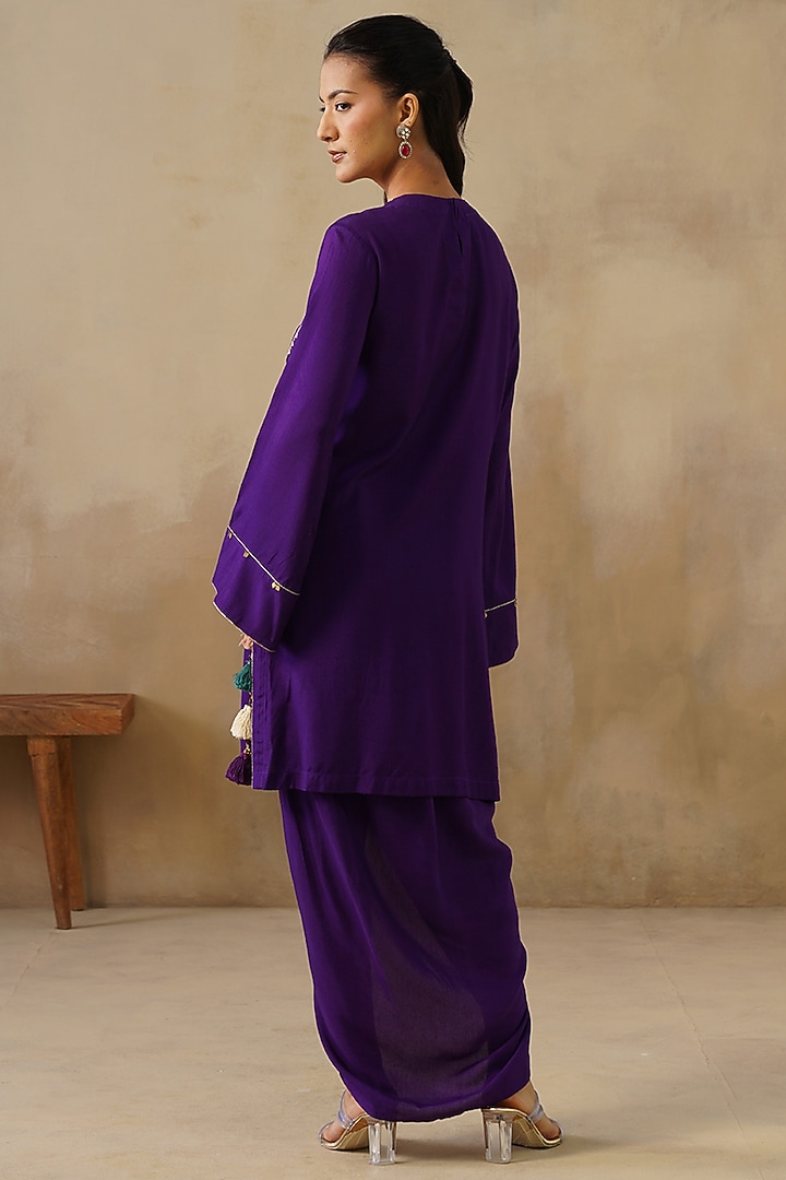 Purple Cotton Silk Draped Skirt Set by Inej at Pernia's Pop Up Shop