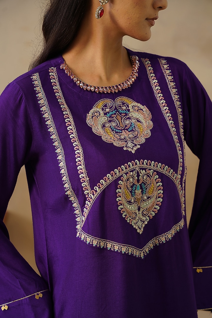 Purple Cotton Silk Draped Skirt Set by Inej at Pernia's Pop Up Shop