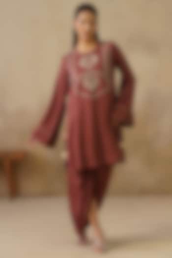 Brown Cotton Silk Draped Skirt Set by Inej at Pernia's Pop Up Shop