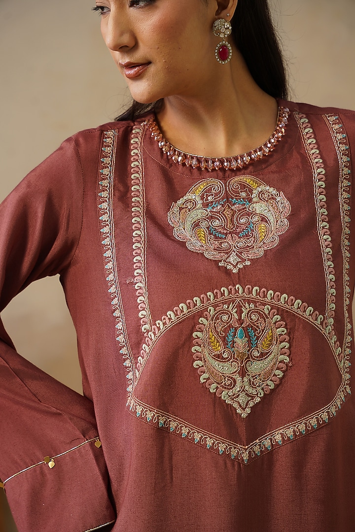 Brown Cotton Silk Draped Skirt Set by Inej at Pernia's Pop Up Shop