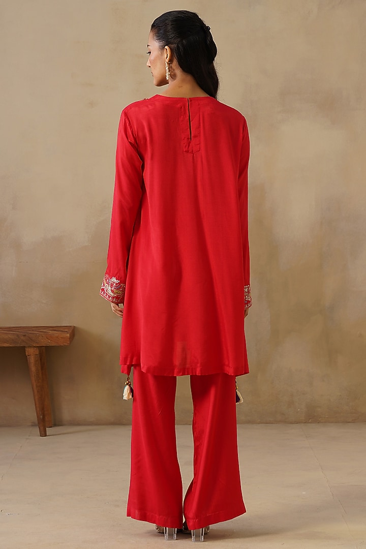 Red Cotton Silk Embroidered Co-Ord Set by Inej at Pernia's Pop Up Shop