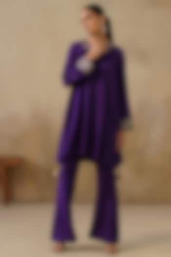 Purple Cotton Silk Embroidered Co-Ord Set by Inej at Pernia's Pop Up Shop