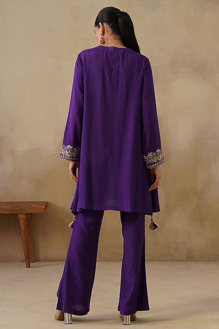 Purple Cotton Silk Embroidered Co-Ord Set by Inej at Pernia's Pop Up Shop