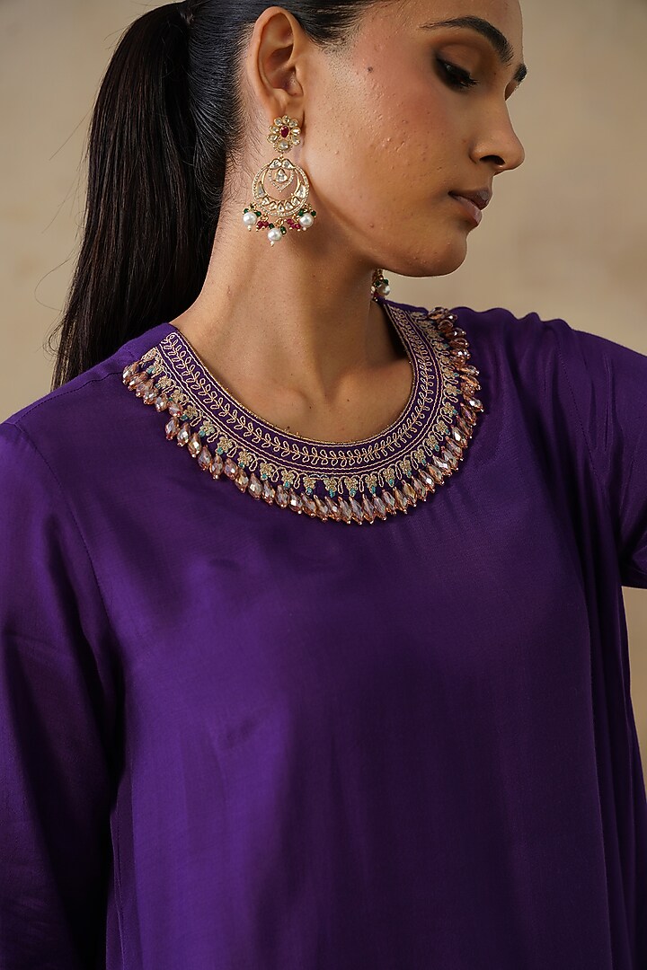 Purple Cotton Silk Embroidered Co-Ord Set by Inej at Pernia's Pop Up Shop