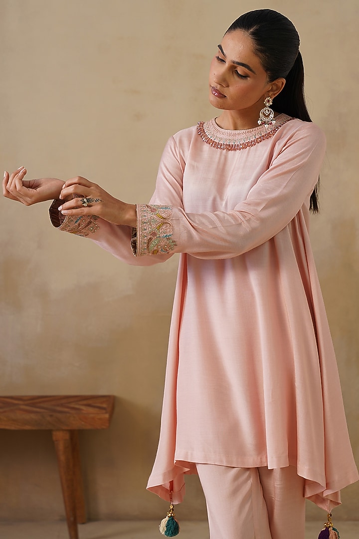 Pink Cotton Silk Embroidered Co-Ord Set by Inej at Pernia's Pop Up Shop