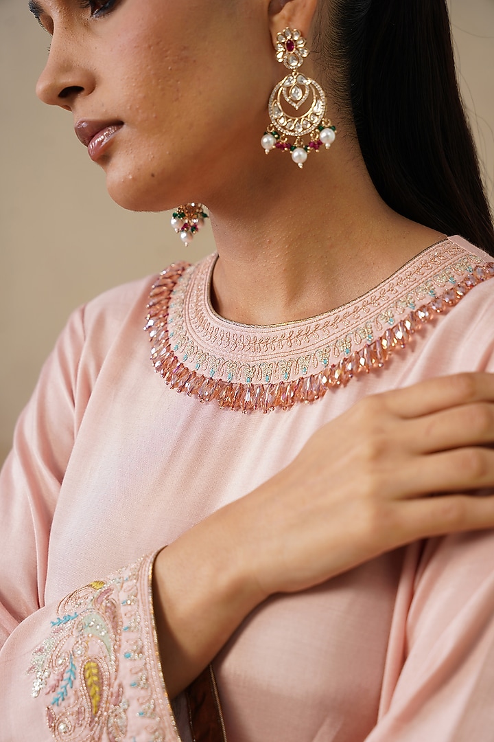 Pink Cotton Silk Embroidered Co-Ord Set by Inej at Pernia's Pop Up Shop