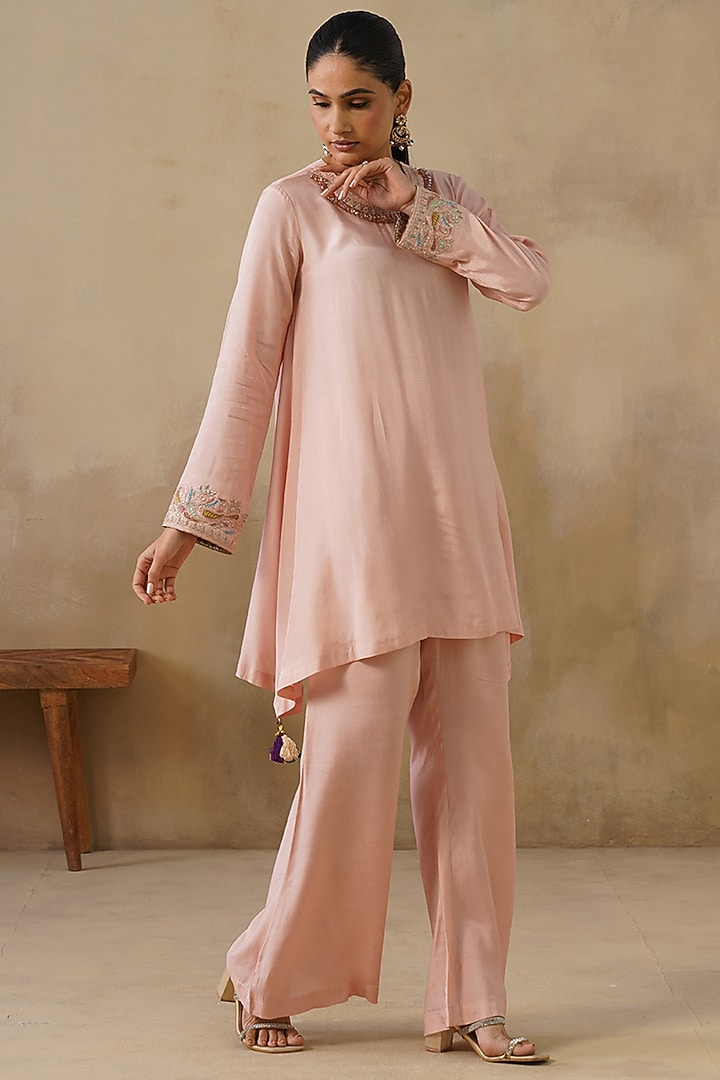 Pink Cotton Silk Embroidered Co-Ord Set by Inej at Pernia's Pop Up Shop