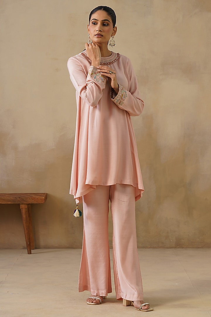 Pink Cotton Silk Embroidered Co-Ord Set by Inej at Pernia's Pop Up Shop