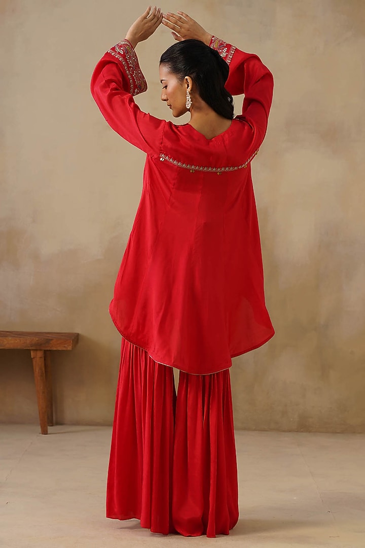 Red Cotton Silk Gharara Set by Inej at Pernia's Pop Up Shop