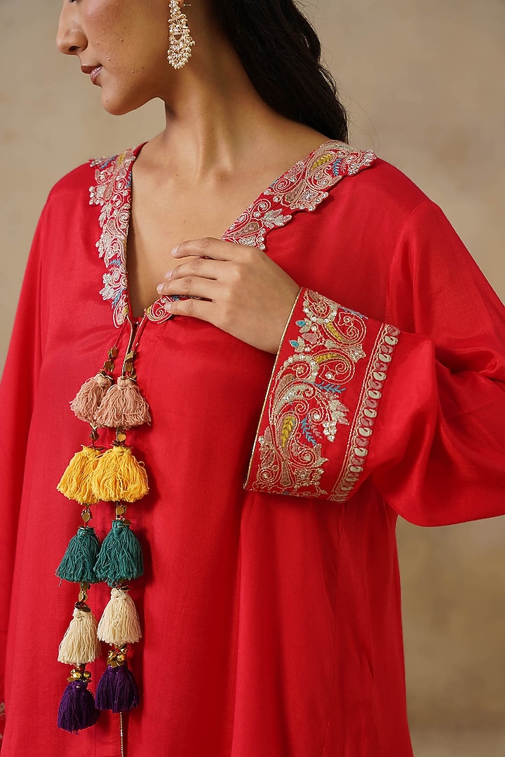 Red Cotton Silk Gharara Set by Inej at Pernia's Pop Up Shop
