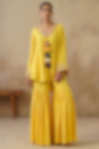 Yellow Cotton Silk Ghrara Set by Inej at Pernia's Pop Up Shop