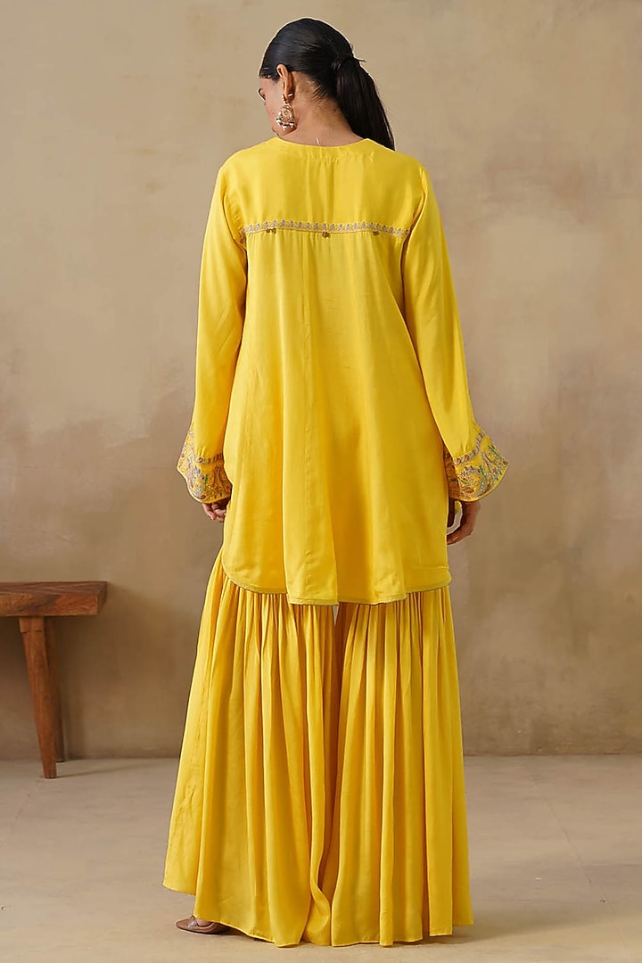 Yellow Cotton Silk Ghrara Set by Inej at Pernia's Pop Up Shop