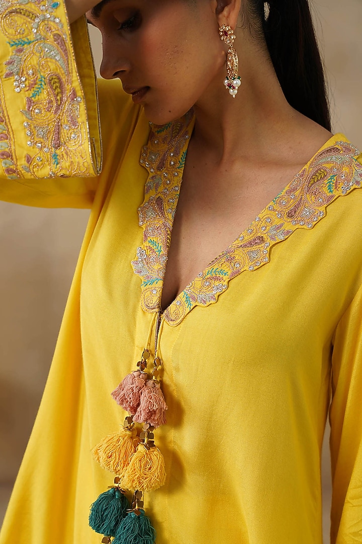 Yellow Cotton Silk Ghrara Set by Inej at Pernia's Pop Up Shop