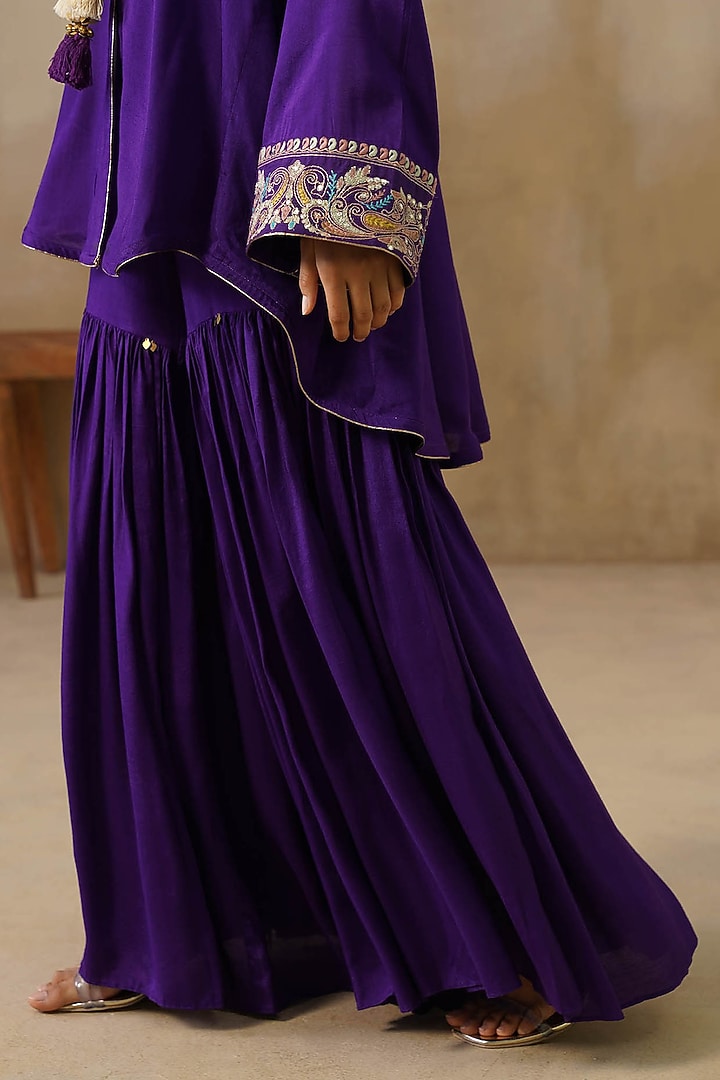 Purple Cotton Silk Gharara Set by Inej at Pernia's Pop Up Shop