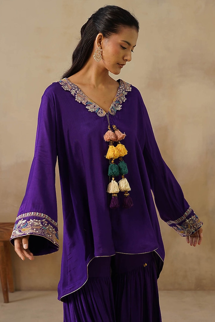 Purple Cotton Silk Gharara Set by Inej at Pernia's Pop Up Shop