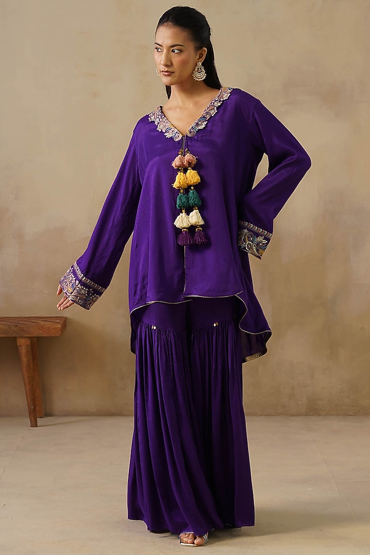 Purple Cotton Silk Gharara Set by Inej at Pernia's Pop Up Shop