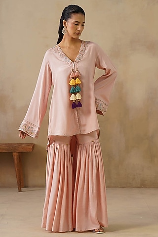 Pink Cotton Silk Gharara Set by Inej