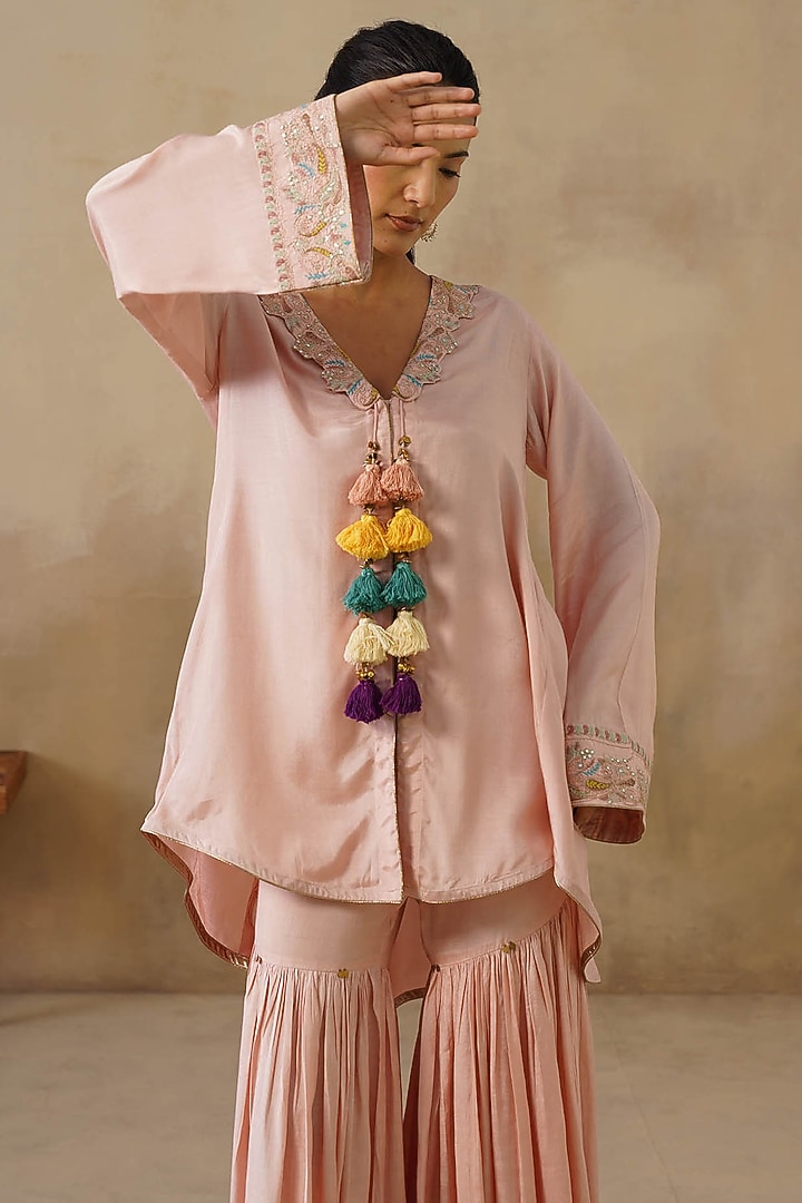 Pink Cotton Silk Gharara Set by Inej at Pernia's Pop Up Shop