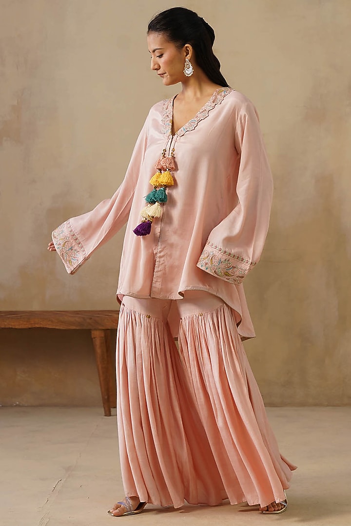 Pink Cotton Silk Gharara Set by Inej at Pernia's Pop Up Shop