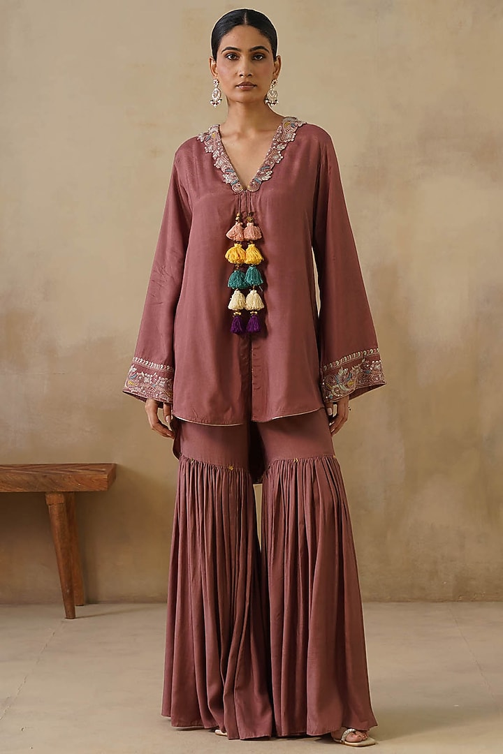 Brown Cotton Silk Gharara Set by Inej at Pernia's Pop Up Shop