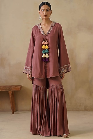 Brown Cotton Silk Gharara Set by Inej