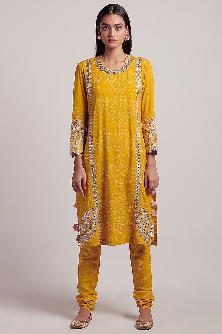 Mustard Embroidered Kurta Set by Inej