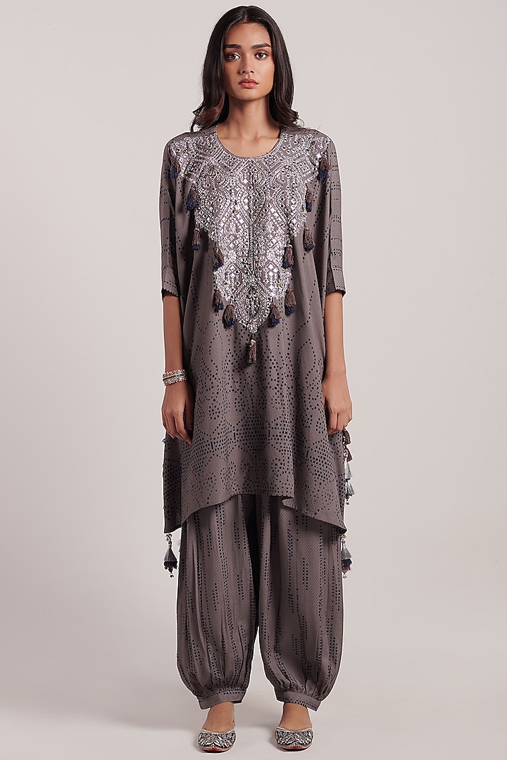 Charcoal Grey Embellished Kaftan Set by Inej