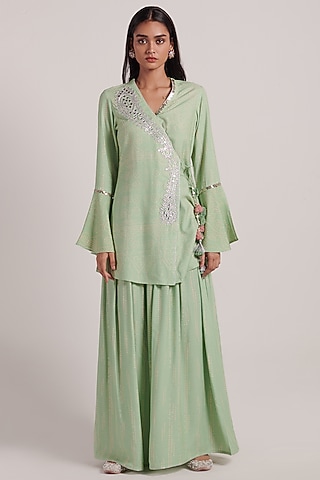 Green Rayon Flex Sharara Set by Inej