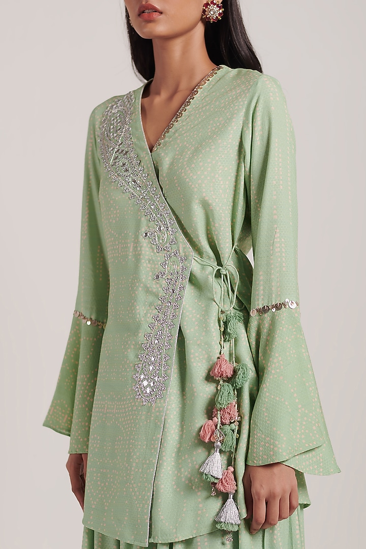 Green Rayon Flex Party Wear Sharara Set by Inej at Pernia's Pop Up Shop