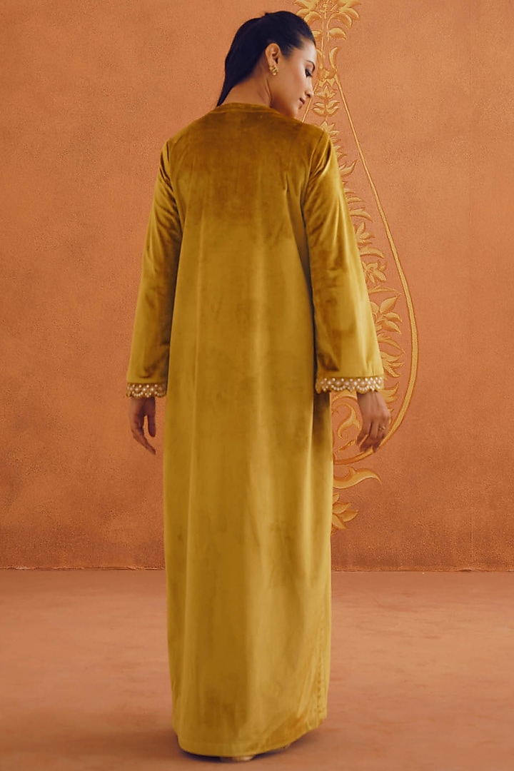 Mustard Velvet Embroidered Maxi Vacation Dress by Inej at Pernia's Pop Up Shop