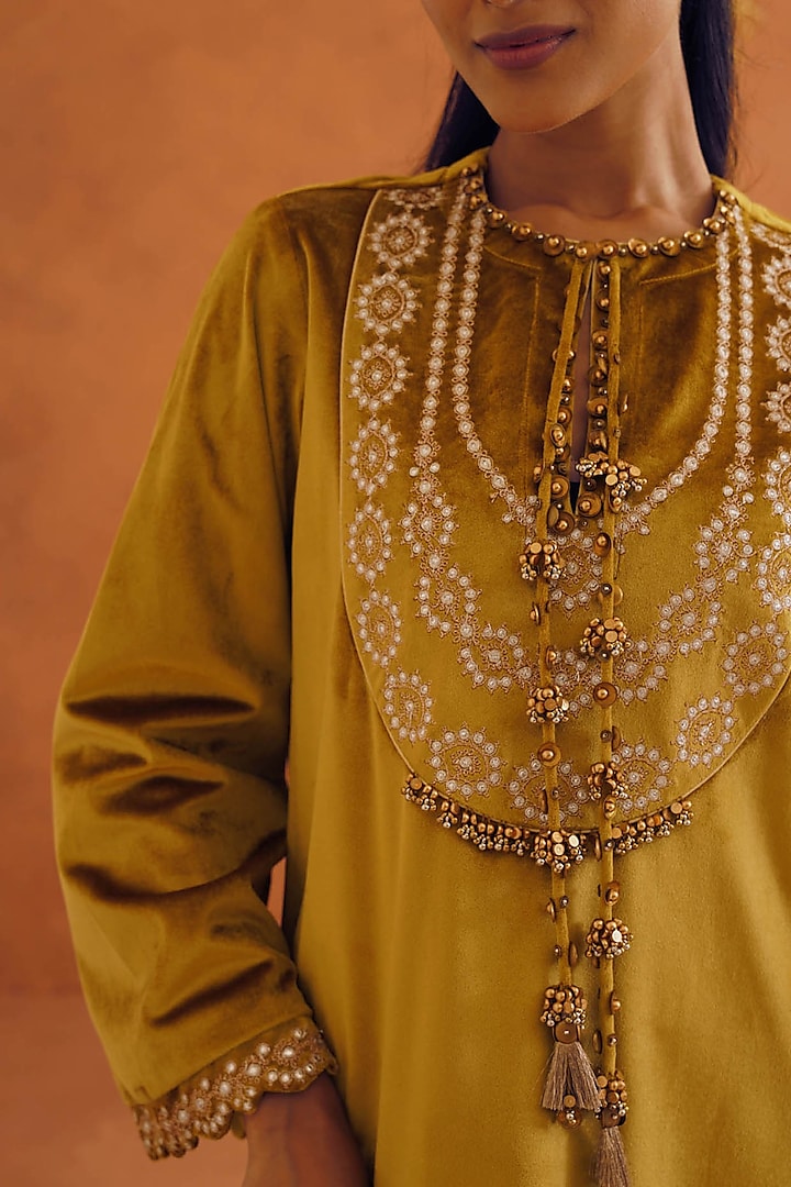 Mustard Velvet Embroidered Maxi Vacation Dress by Inej at Pernia's Pop Up Shop