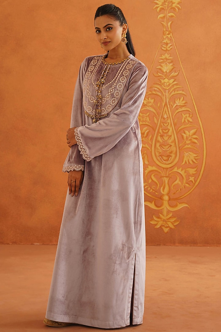 Lilac Velvet Embroidered Maxi Vacation Dress by Inej at Pernia's Pop Up Shop