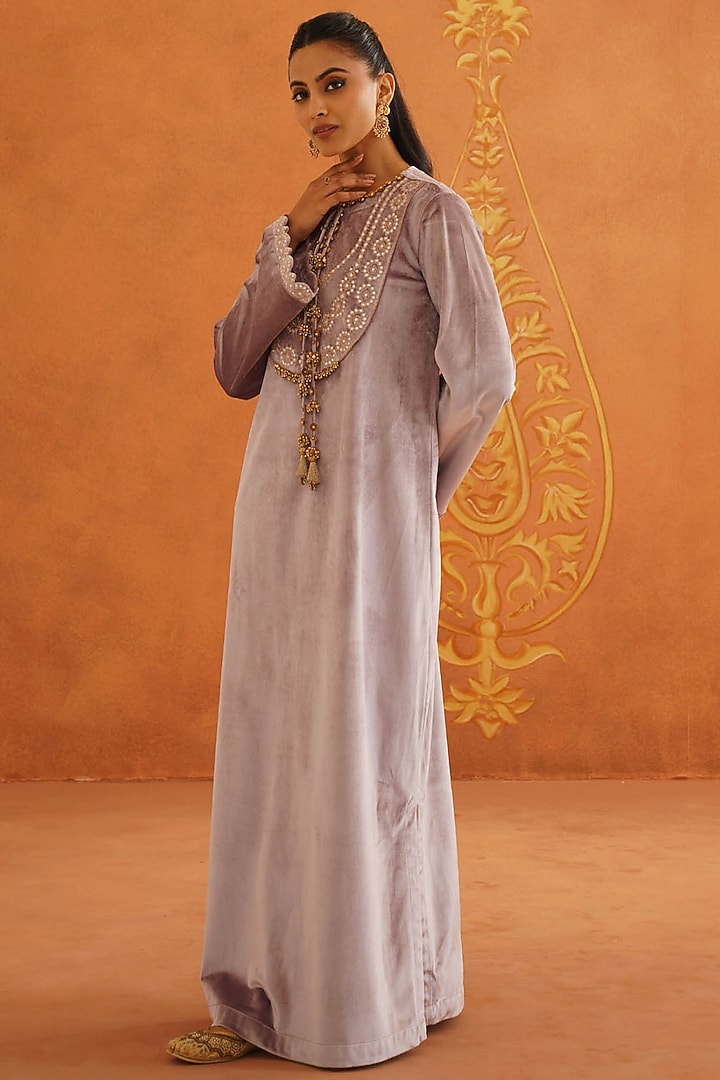 Lilac Velvet Embroidered Maxi Vacation Dress by Inej at Pernia's Pop Up Shop