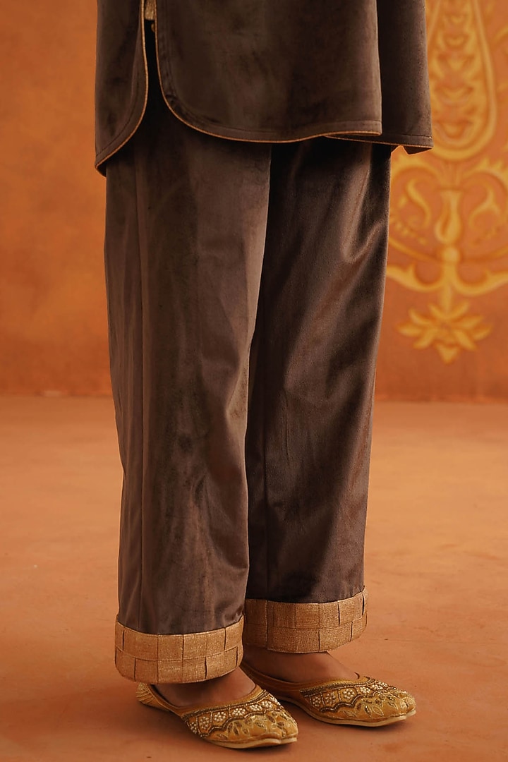 Brown Velvet Sequins Embellished A-Line Co-Ord Set by Inej at Pernia's Pop Up Shop