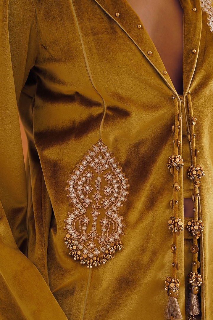 Mustard Velvet Dori Embroidered Co-Ord Set by Inej at Pernia's Pop Up Shop