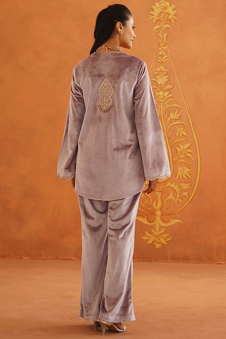 Lilac Velvet Dori Embroidered Co-Ord Set by Inej at Pernia's Pop Up Shop