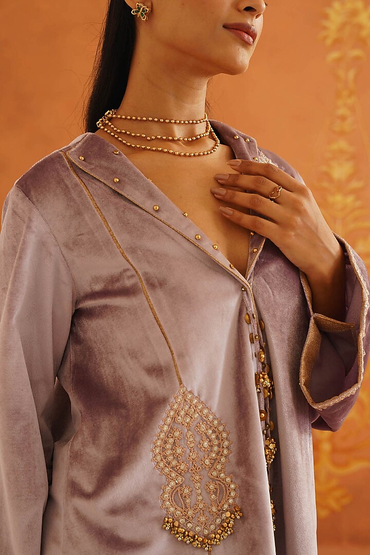 Lilac Velvet Dori Embroidered Co-Ord Set by Inej at Pernia's Pop Up Shop