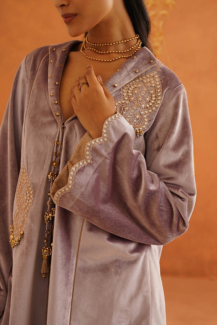 Lilac Velvet Dori Embroidered Co-Ord Set by Inej at Pernia's Pop Up Shop