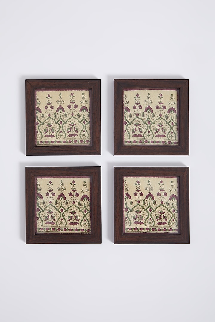 Brown & Beige Hand Block Printed Coasters (Set of 4) by Inheritance India
