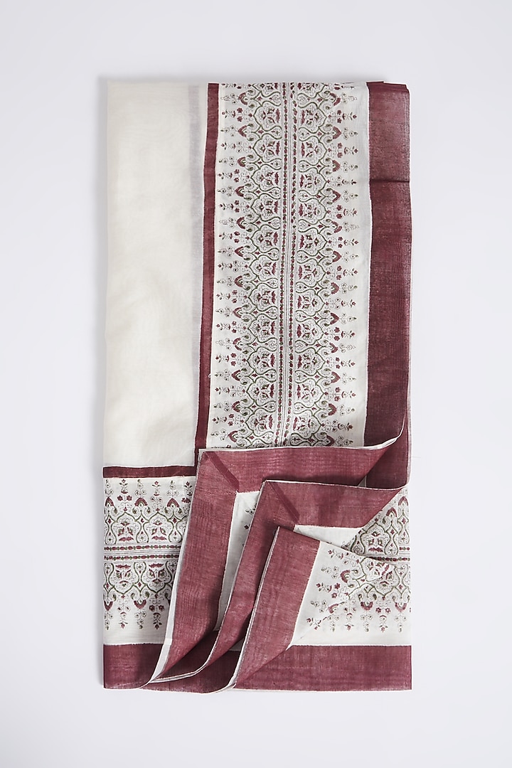Off White Hand Block Printed Table Cloth by Inheritance India