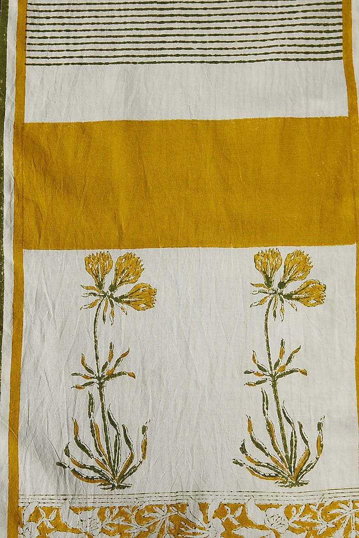 Yellow & White Hand Block Printed Table Runner by Inheritance India at Pernia's Pop Up Shop
