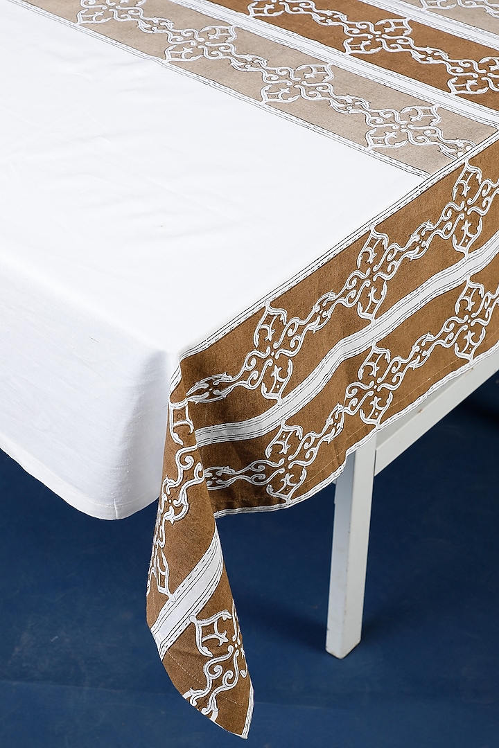 White & Brown Cotton Table Cloth by Inheritance India at Pernia's Pop Up Shop
