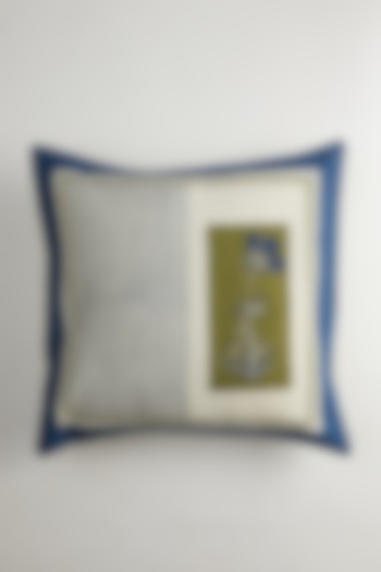 White & Blue Cotton Cushion Covers ( Set of 2) by Inheritance India