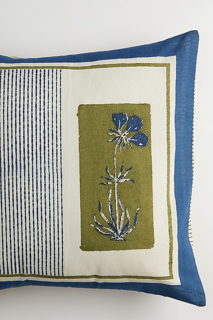 White & Blue Cotton Cushion Covers ( Set of 2) by Inheritance India at Pernia's Pop Up Shop