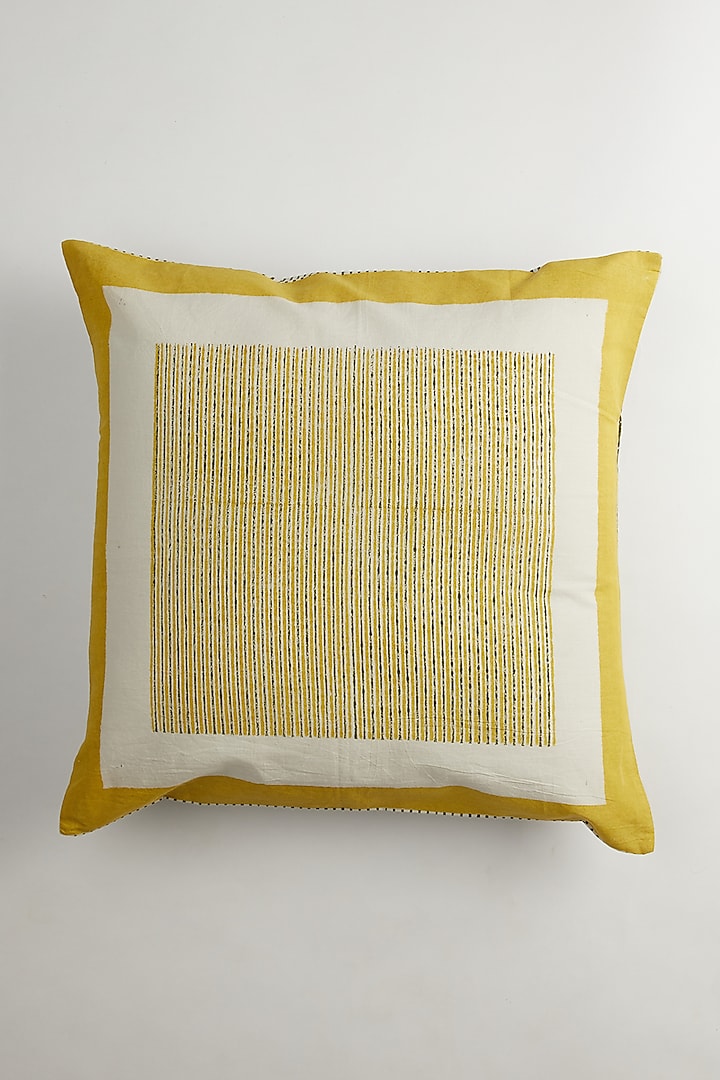 Yellow & White Motifs Printed Cushion Covers (Set of 2) by Inheritance India at Pernia's Pop Up Shop