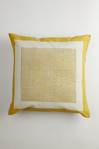 Yellow & White Motifs Printed Cushion Covers (Set of 2) by Inheritance India